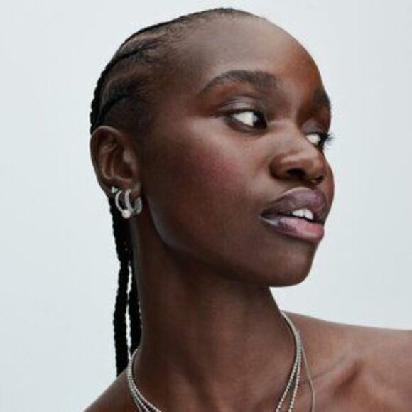 Treated Freshwater Cultured Pearl & Pav�� Hoop Earrings - Picture 2 of 2